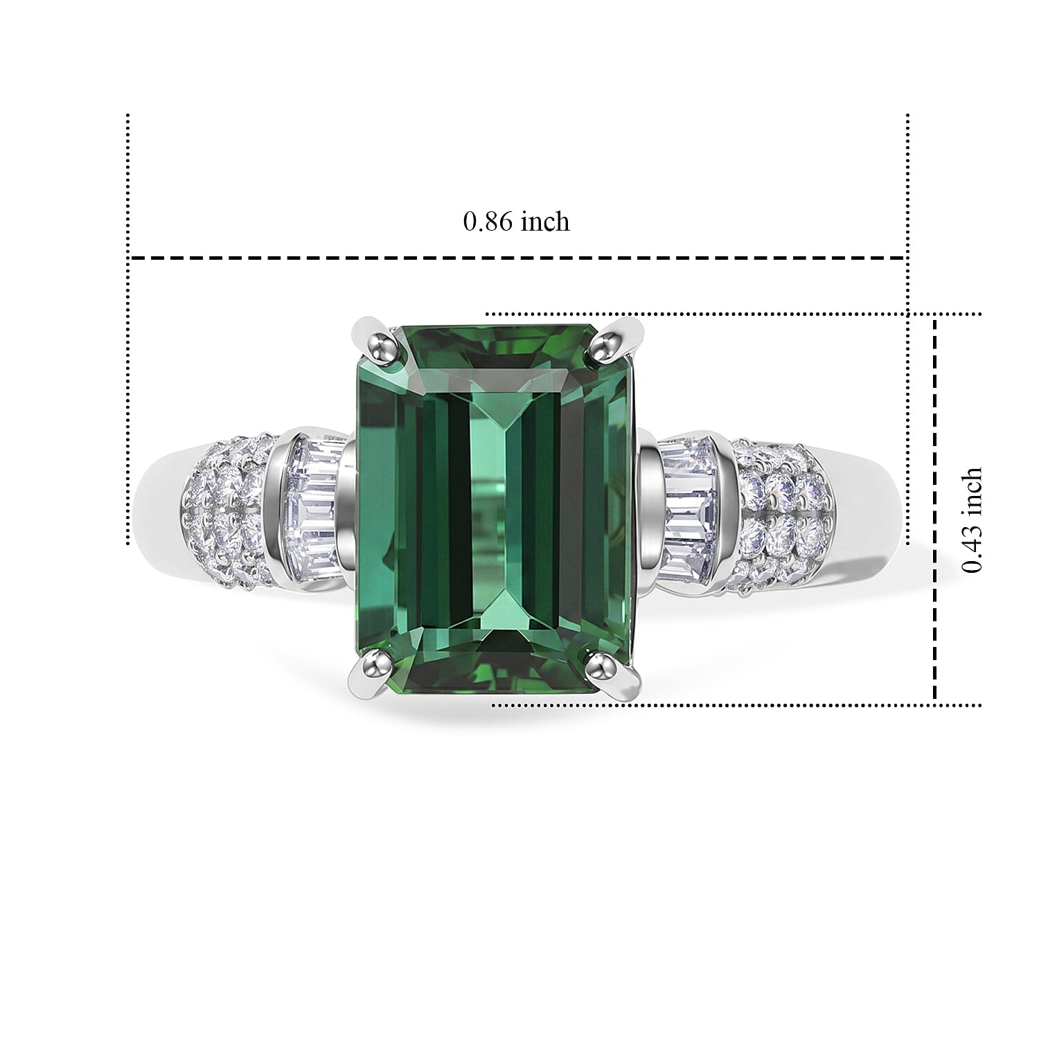 Luxoro AAA Mint Tourmaline and Diamond I2 3.75 ctw Royal Throne Ring in 14K White Gold (Size 7.0)