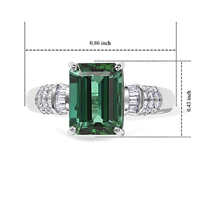 Luxoro AAA Mint Tourmaline and Diamond I2 3.75 ctw Royal Throne Ring in 14K White Gold (Size 7.0) 4.10 Grams
