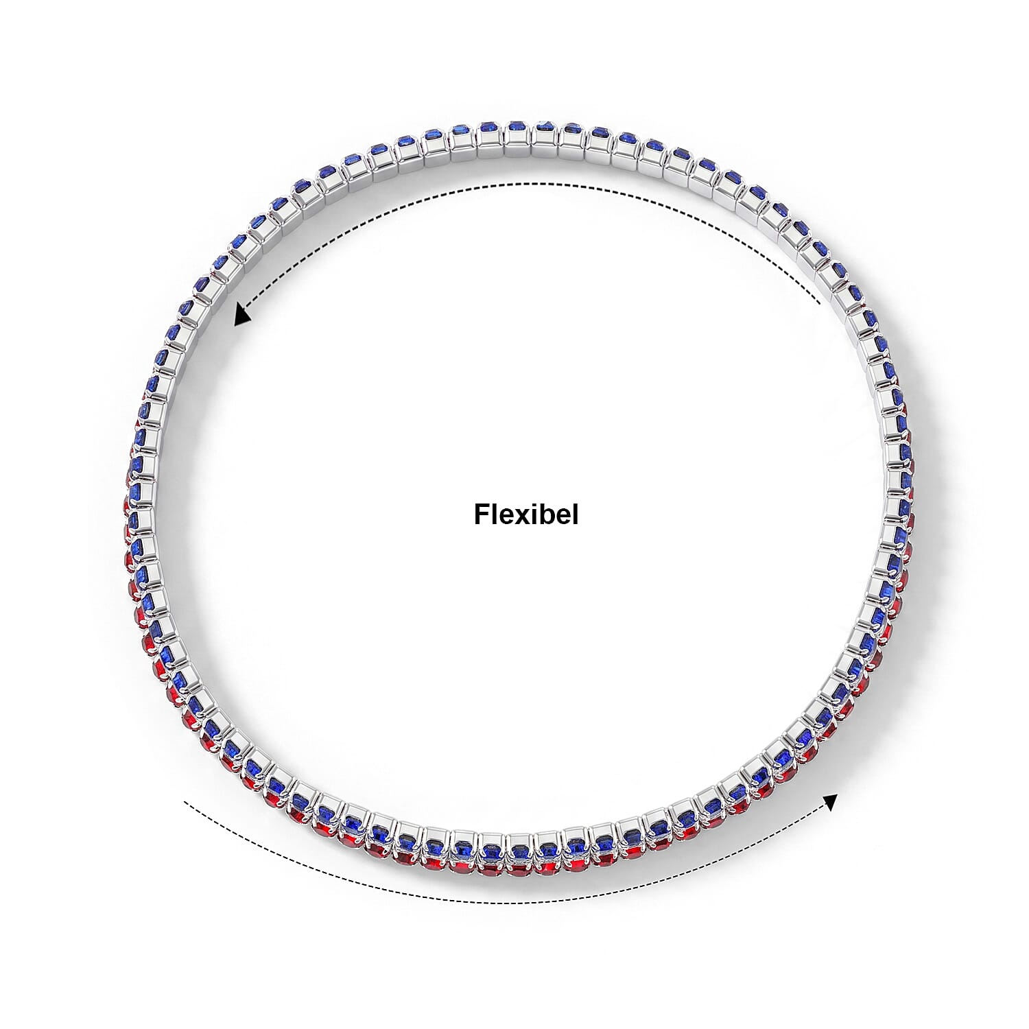 Multi Color Austrian Crystal USA Flag Pattern Bracelet in Silvertone (7.25In)