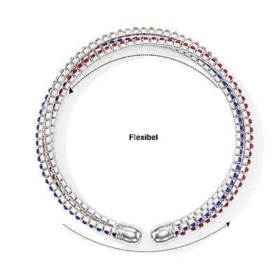 Austrian Multi Color Crystal USA Flag Pattern Cuff Bracelet in Silvertone (6.50-7.50In)
