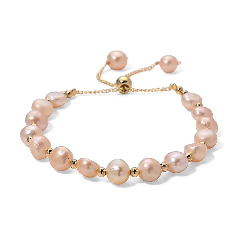 Peach Freshwater Pearl Bolo Bracelet in Goldtone