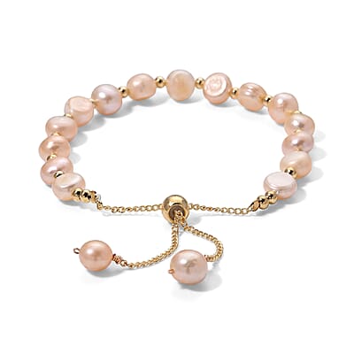 Peach Freshwater Pearl Bolo Bracelet in Goldtone