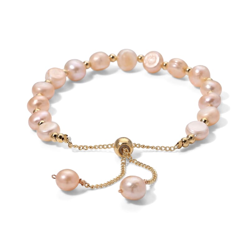 Peach Freshwater Pearl Bolo Bracelet in Goldtone