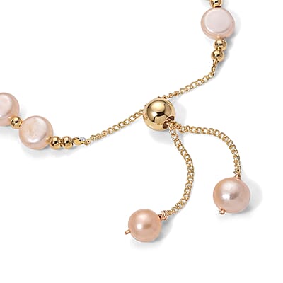 Peach Freshwater Pearl Bolo Bracelet in Goldtone