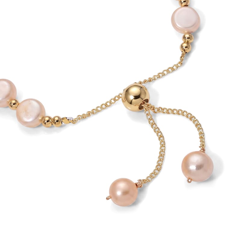 Peach Freshwater Pearl Bolo Bracelet in Goldtone