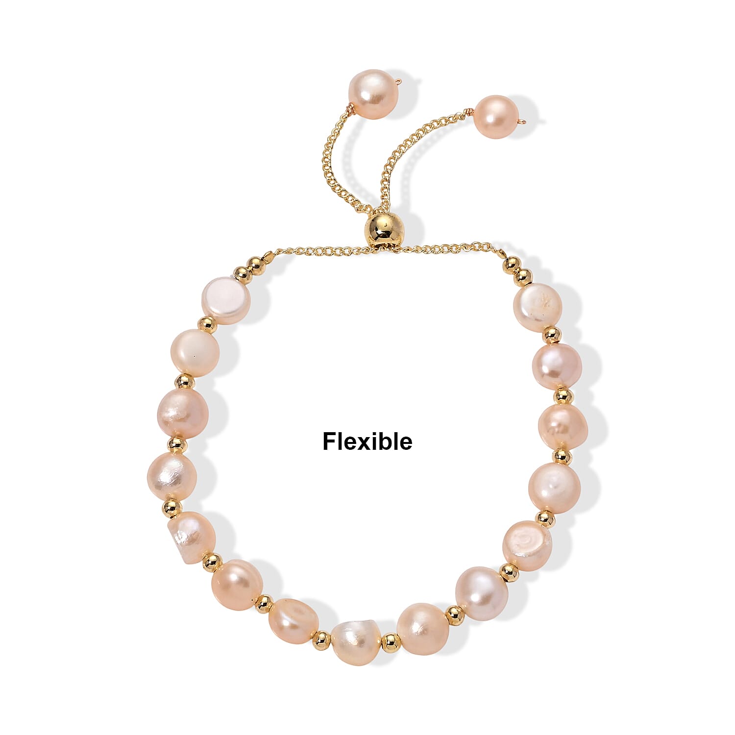 Peach Freshwater Pearl Bolo Bracelet in Goldtone