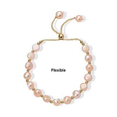 Peach Freshwater Pearl Bolo Bracelet in Goldtone