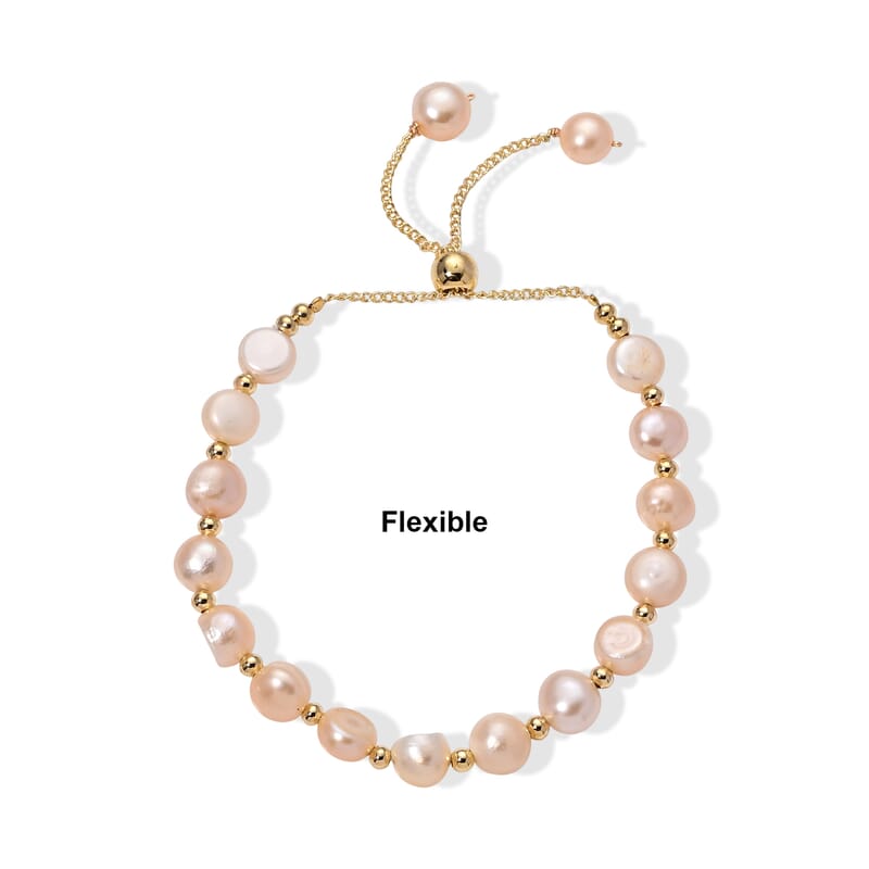 Peach Freshwater Pearl Bolo Bracelet in Goldtone