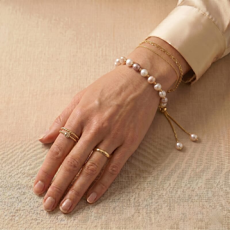 Multi Color Freshwater Pearl Bolo Bracelet in Goldtone