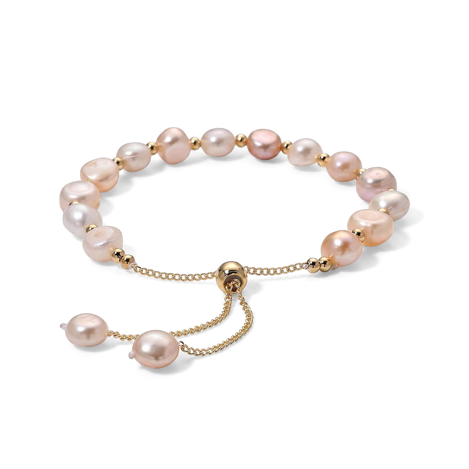 Multi Color Freshwater Pearl Bolo Bracelet in Goldtone