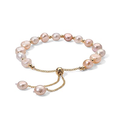 Multi Color Freshwater Pearl Bolo Bracelet in Goldtone