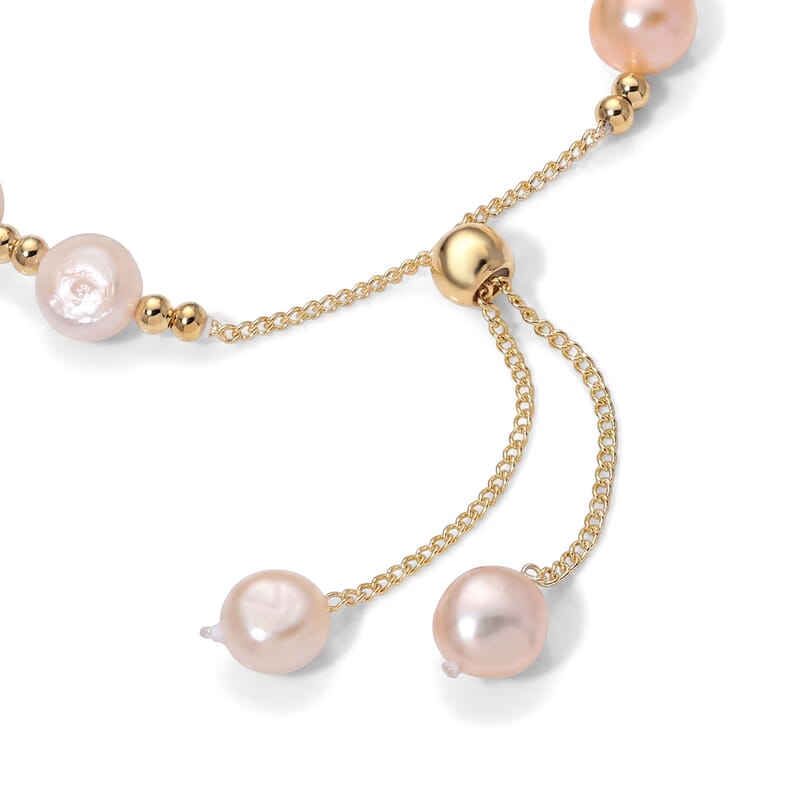 Multi Color Freshwater Pearl Bolo Bracelet in Goldtone