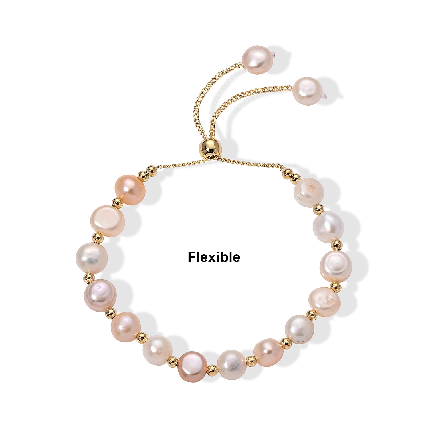 Multi Color Freshwater Pearl Bolo Bracelet in Goldtone