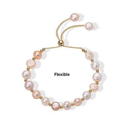 Multi Color Freshwater Pearl Bolo Bracelet in Goldtone