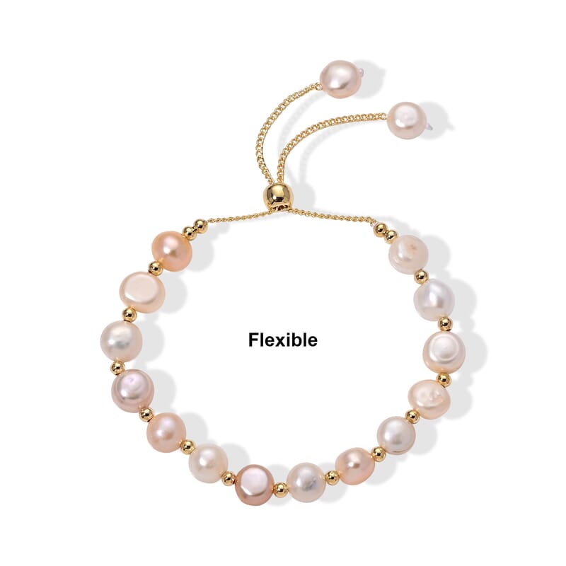 Multi Color Freshwater Pearl Bolo Bracelet in Goldtone