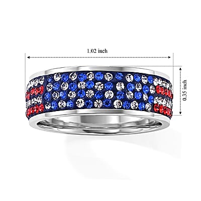 Crystal Embellished USA Flag Pattern Ring in Stainless Steel
