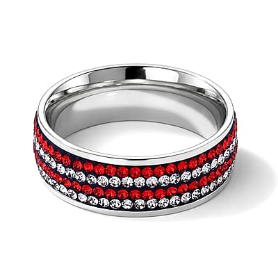 Multi Color Crystal USA Flag Pattern Ring in Stainless Steel