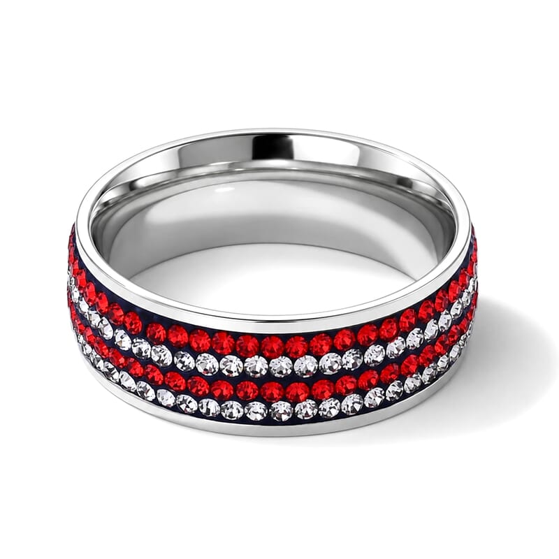 Multi Color Crystal USA Flag Pattern Ring in Stainless Steel