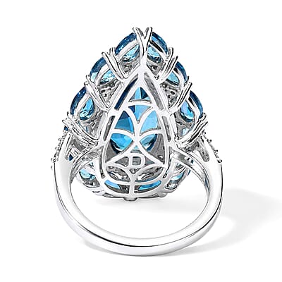 D'Joy London Blue Topaz and Moissanite 8.75 ctw Ring in Rhodium Over Sterling Silver (Size 6.0)