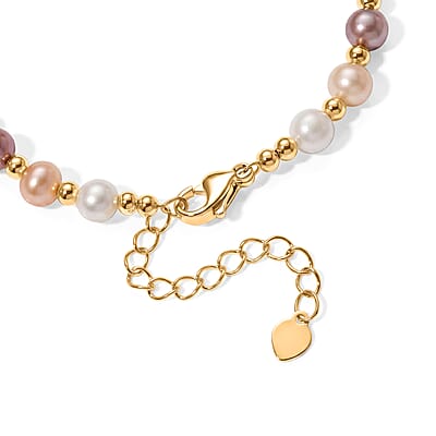 Multi Color Keshi Pearl and Multi Color Freshwater Pearl Bracelet in Goldtone (6.5-8.5In)