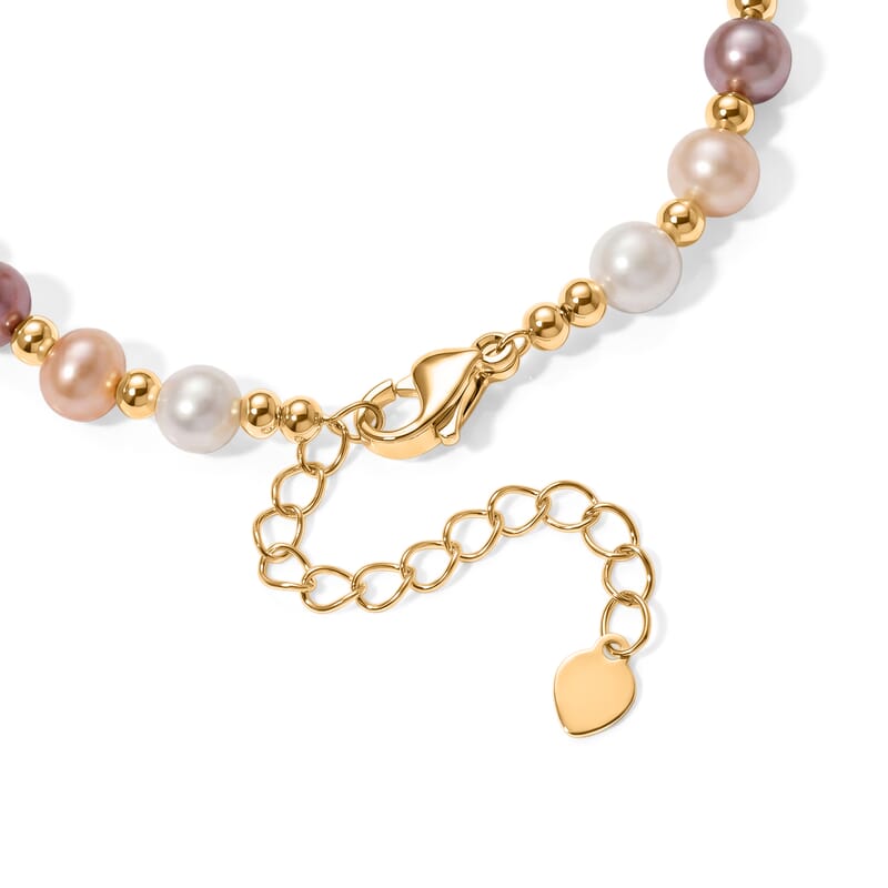 Multi Color Keshi Pearl and Multi Color Freshwater Pearl Bracelet in Goldtone (6.5-8.5In)