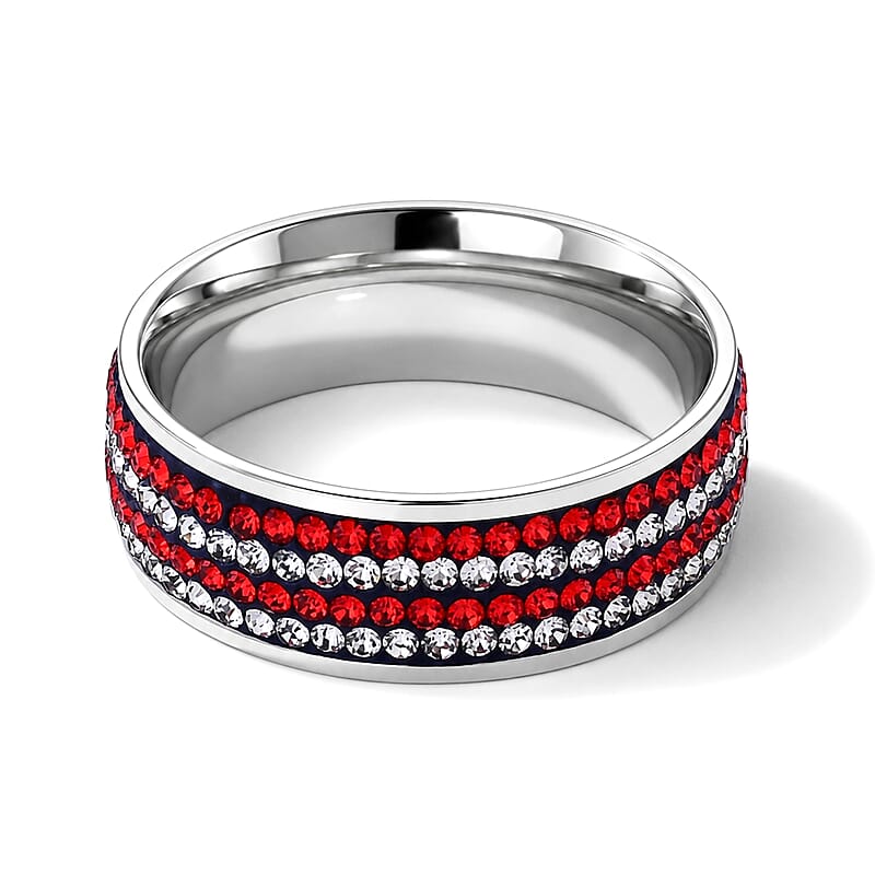 Multi Color Austrian Crystal USA Flag Pattern Ring in Stainless Steel (Size 8.0)
