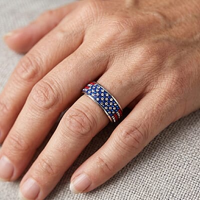 USA Flag Pattern Ring with Crystal Emebllishements