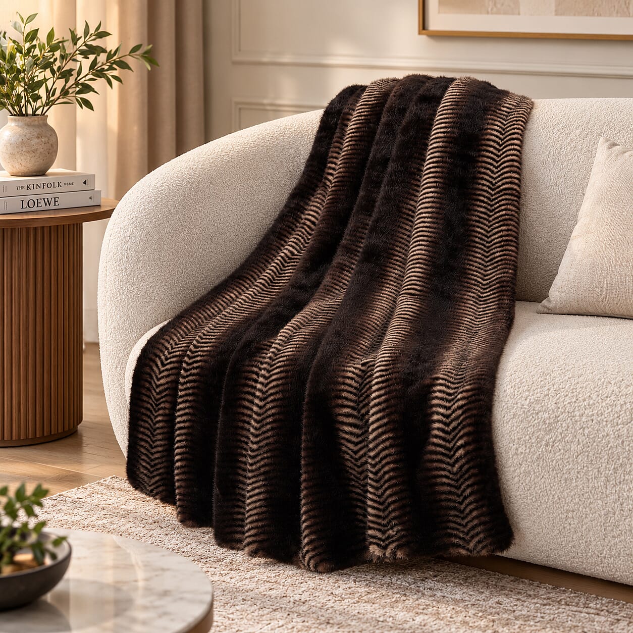 Livmore Black Brown Double Layer Stripe Print Blanket