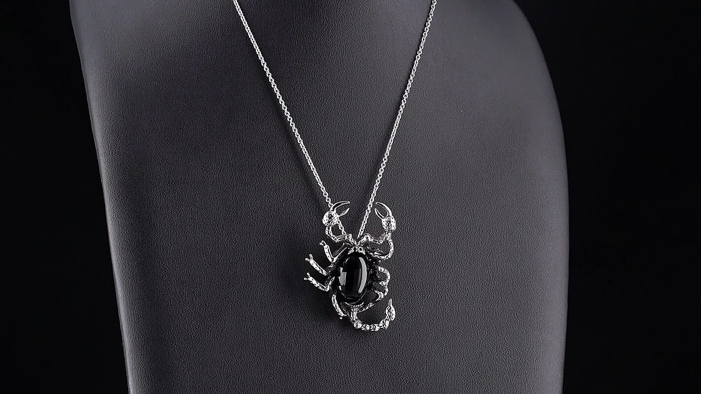 Black Obsidian Pendant in Silvertone with Stainless Steel Necklace (20 Inches) 30.00 ctw
