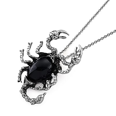 Black Obsidian 30.00 ctw Pendant in Silvertone with Stainless Steel Necklace 20 Inches