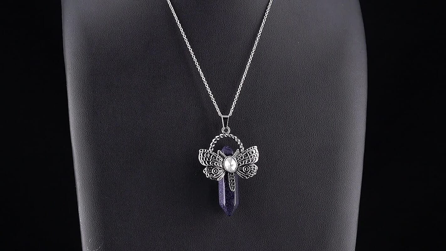 Black Sandstone Pendant in Silvertone with Stainless Steel Necklace (20 Inches) 55.00 ctw