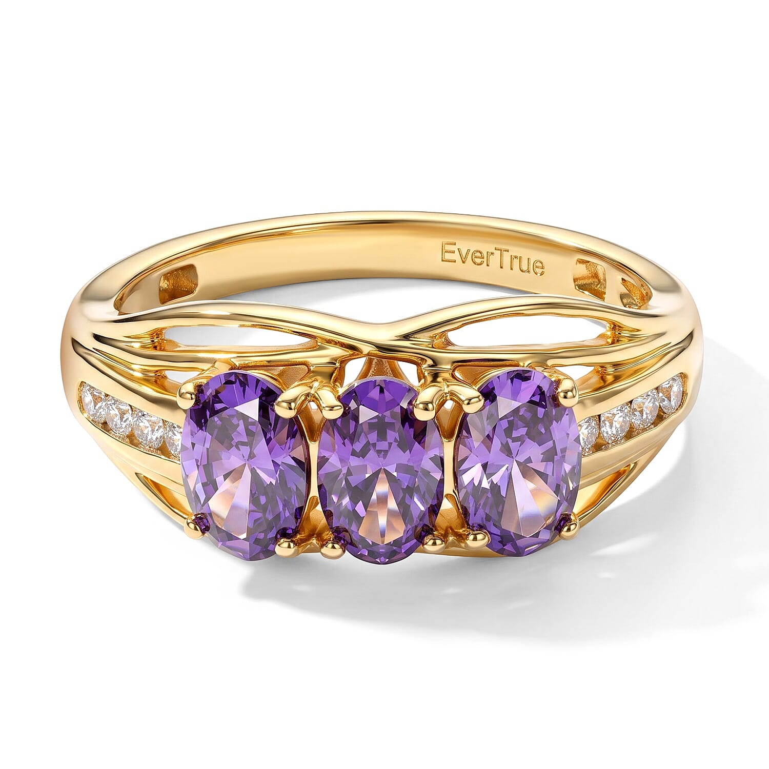 EverTrue Simulated Amethyst and Champagne Color Diamond Ring in 18K YG Plated (Size 5.0)
