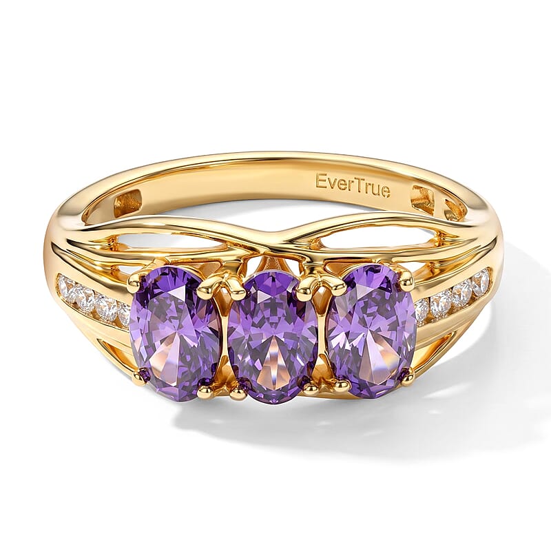 EverTrue Simulated Amethyst and Champagne Color Diamond Ring in 18K YG Plated (Size 5.0)