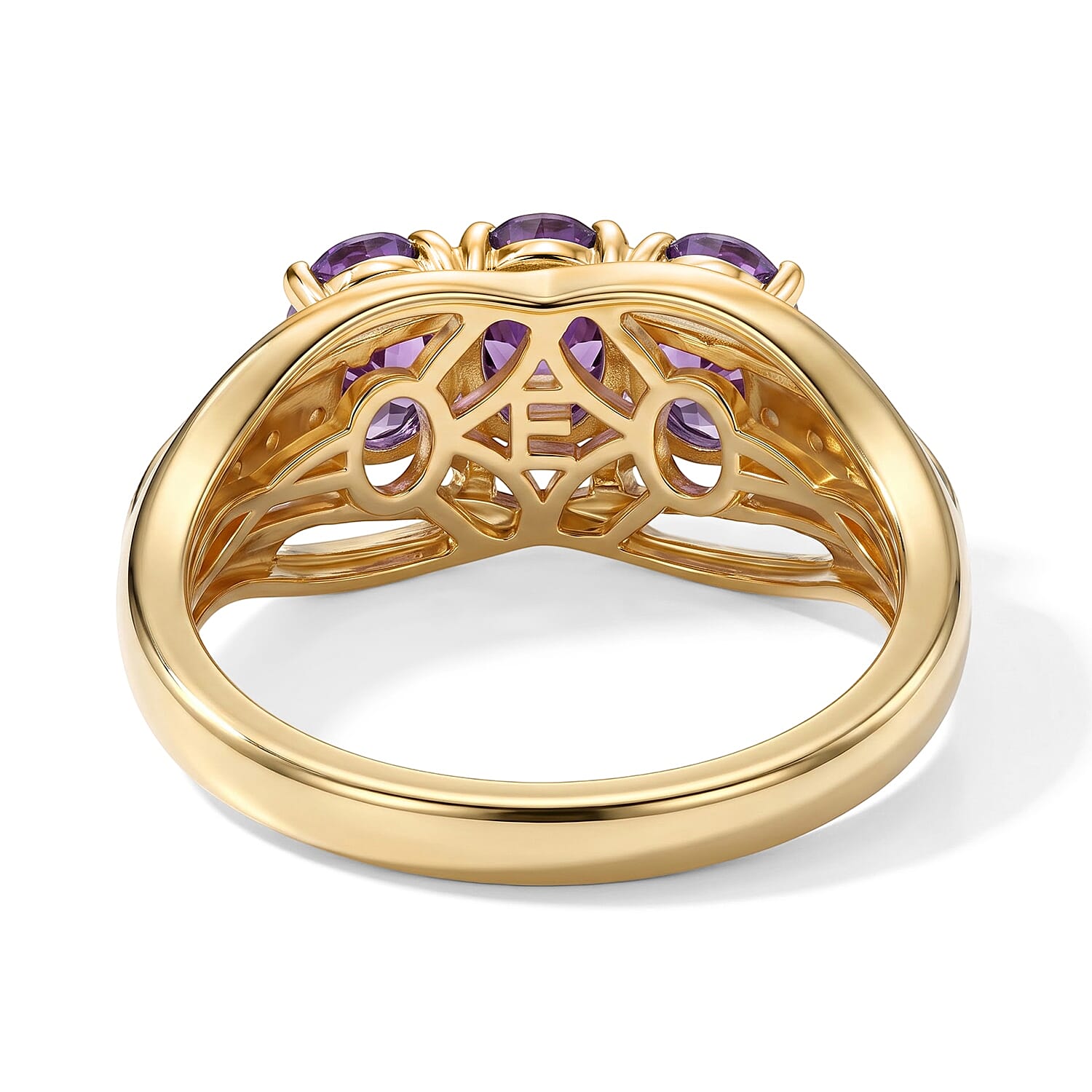 EverTrue Simulated Amethyst and Champagne Color Diamond Ring in 18K YG Plated (Size 5.0)