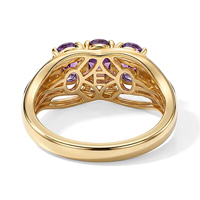 EverTrue Simulated Amethyst and Champagne Color Diamond Ring in 18K YG Plated (Size 5.0)