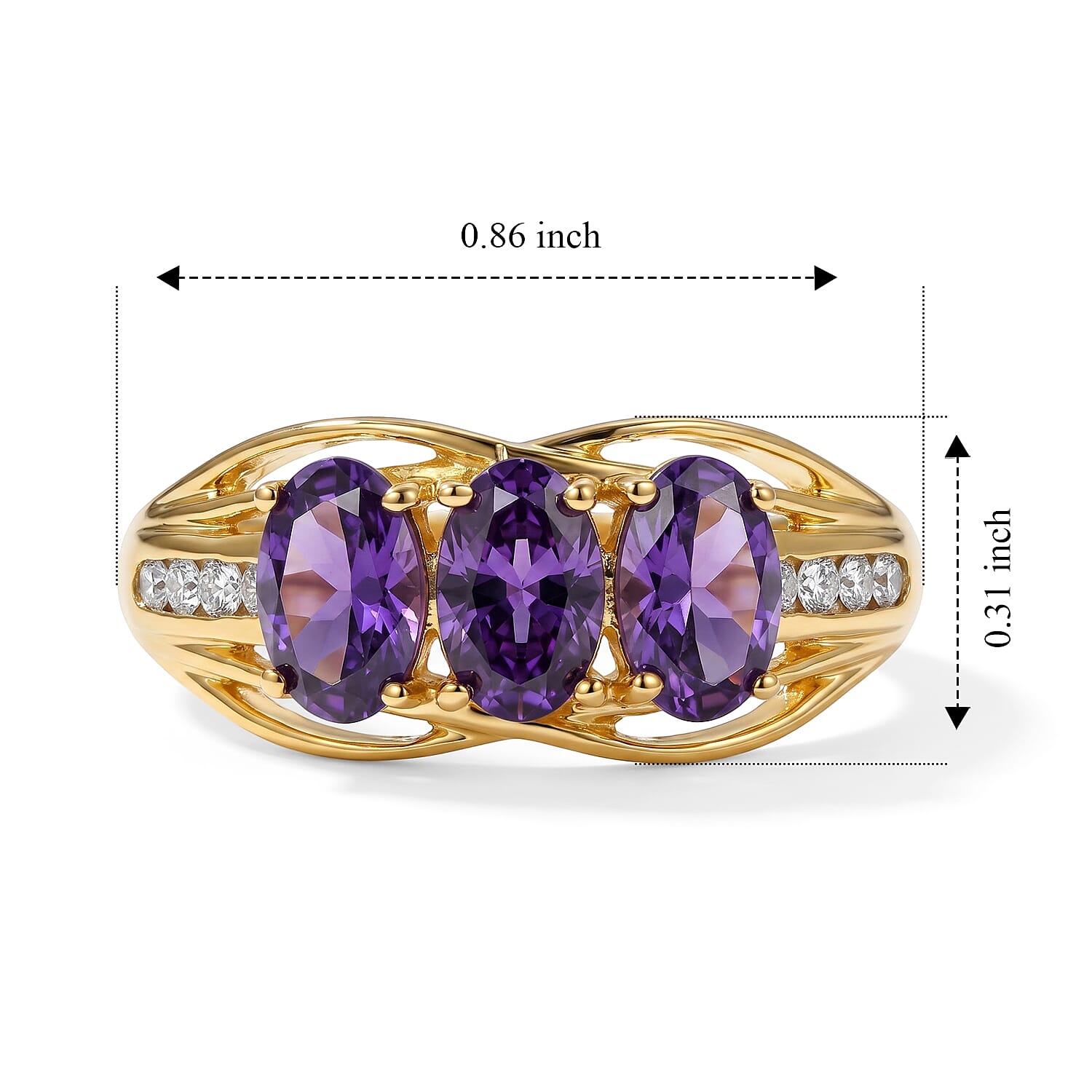 EverTrue Simulated Amethyst and Champagne Color Diamond Ring in 18K YG Plated (Size 5.0)