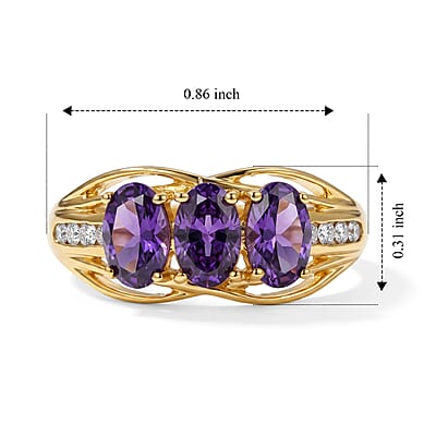 EverTrue Simulated Amethyst and Champagne Color Diamond Ring in 18K YG Plated (Size 5.0)