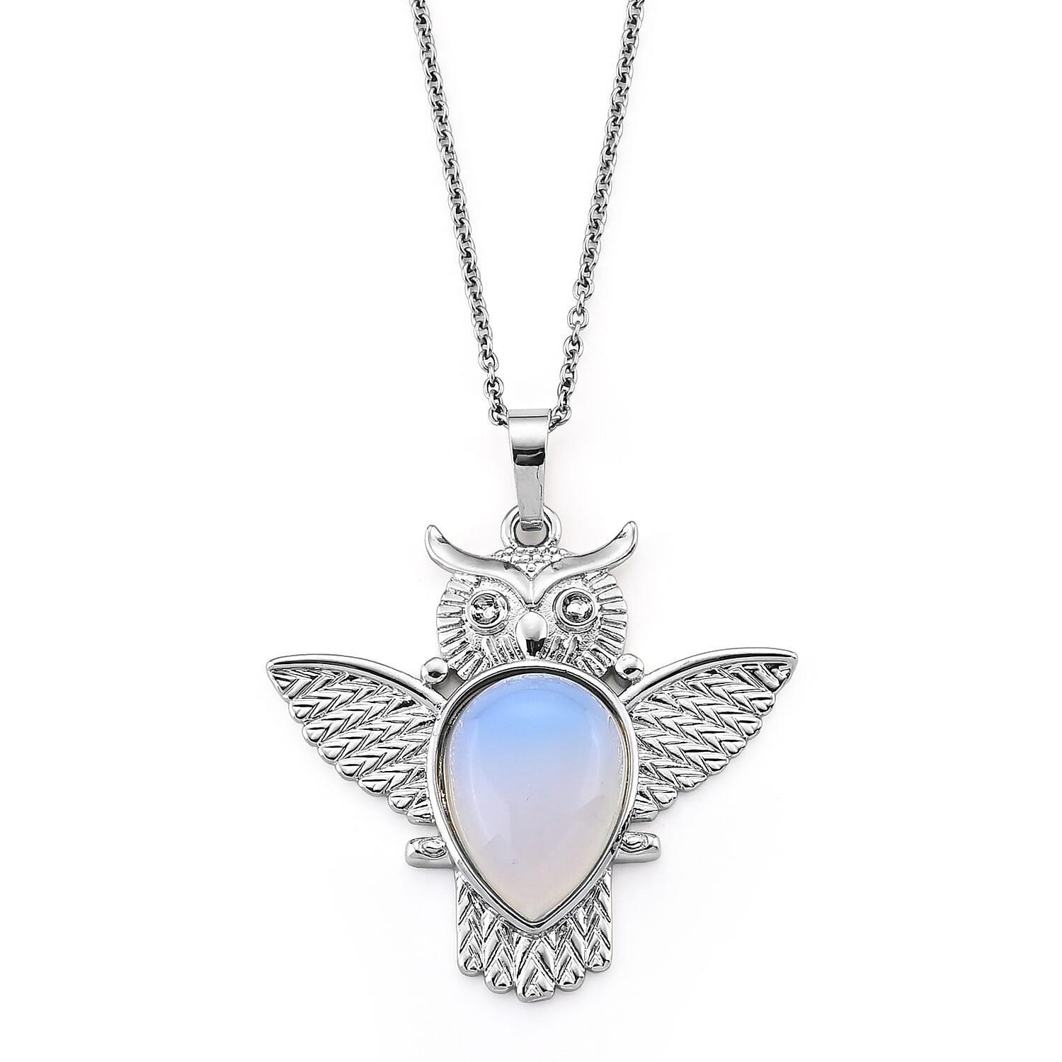 White Opal 15.00 ctw Pendant in Silvertone with Stainless Steel Necklace (20 Inches)
