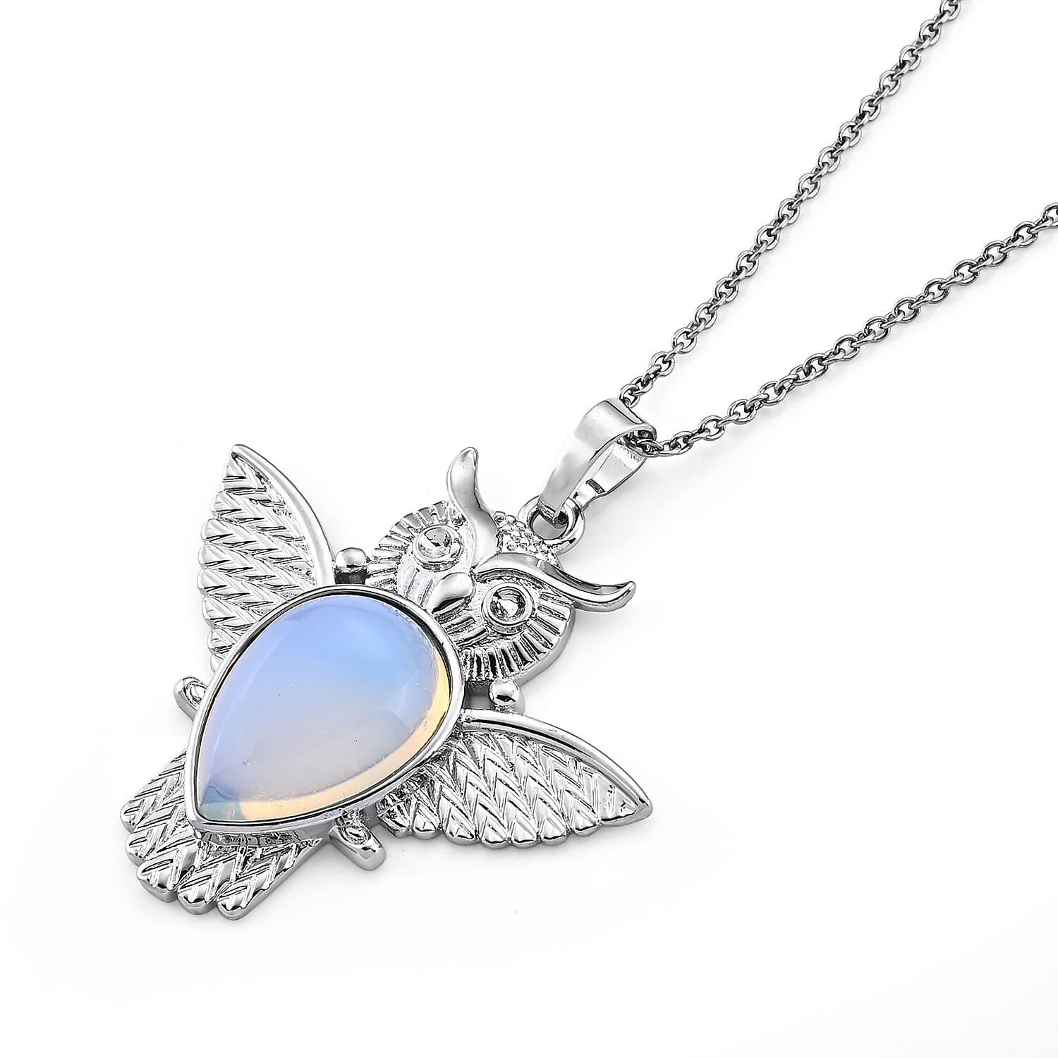 White Opal 15.00 ctw Pendant in Silvertone with Stainless Steel Necklace (20 Inches)