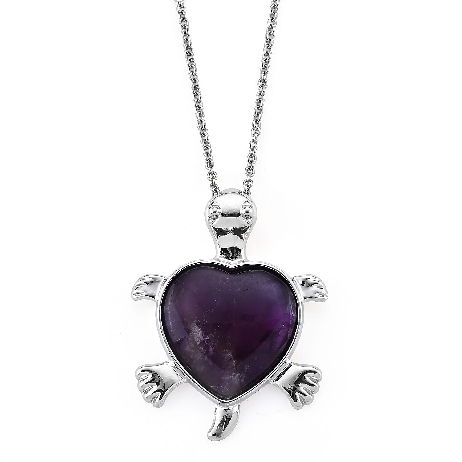 Amethyst 20.00 ctw Turtle Pendant in Silvertone with Stainless Steel Necklace (20 Inches)