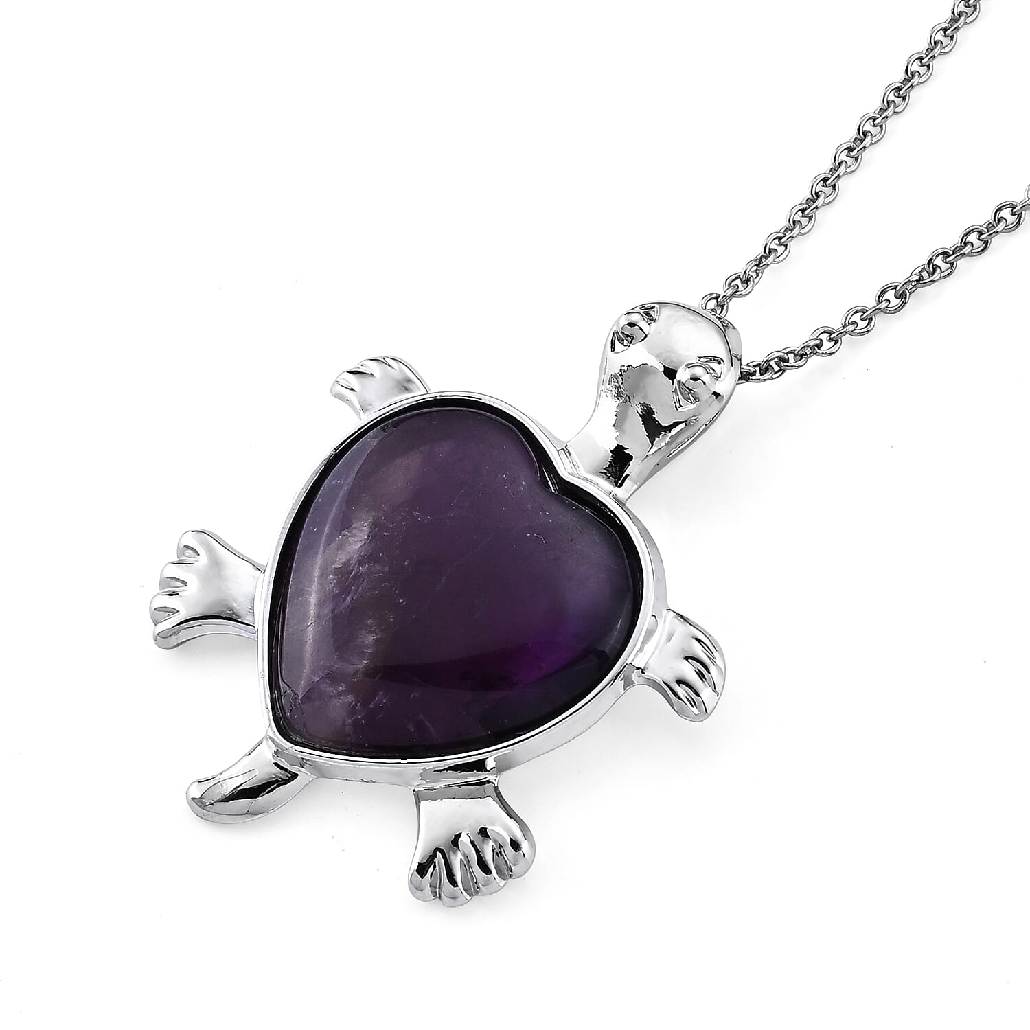 Amethyst 20.00 ctw Turtle Pendant in Silvertone with Stainless Steel Necklace (20 Inches)
