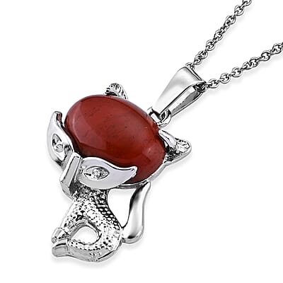 Red Jasper 15.00 ctw Pendant in Silvertone with Stainless Steel Necklace 20 Inches