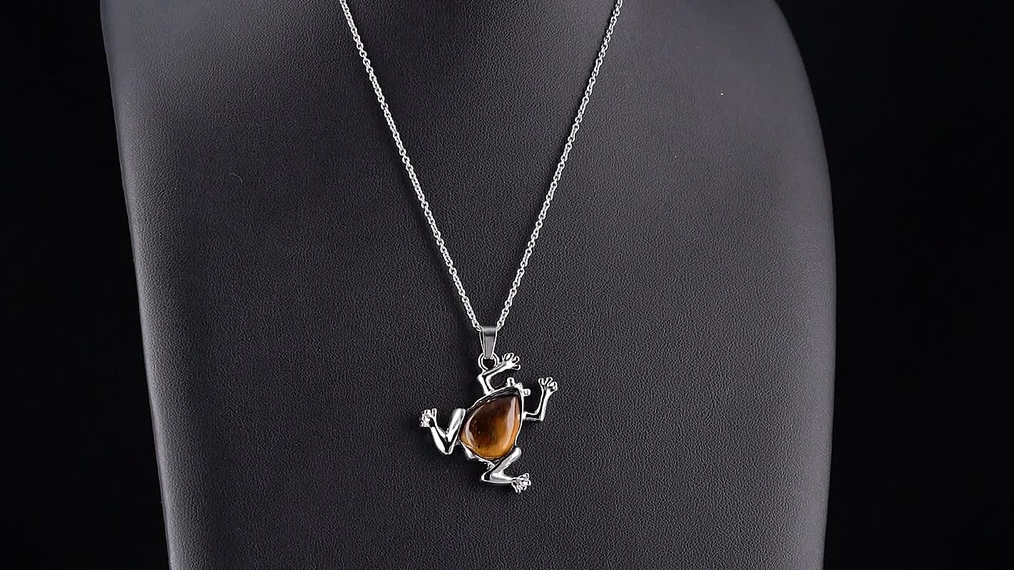 Tiger Eye Pendant in Silvertone with Stainless Steel Necklace (20 Inches) 15.00 ctw
