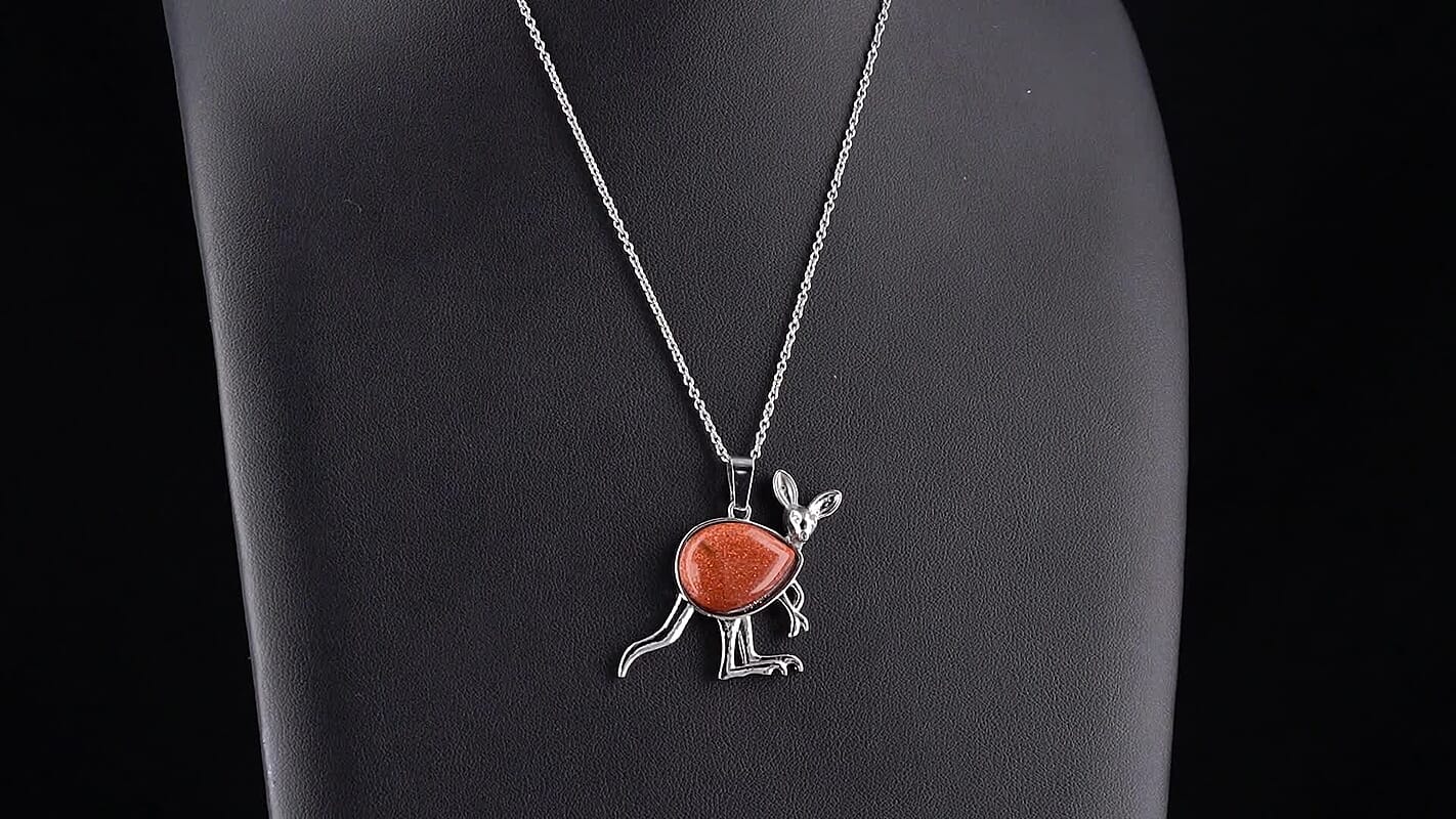 Gold Sandstone Pendant in Silvertone with Stainless Steel Necklace (20 Inches) 25.00 ctw