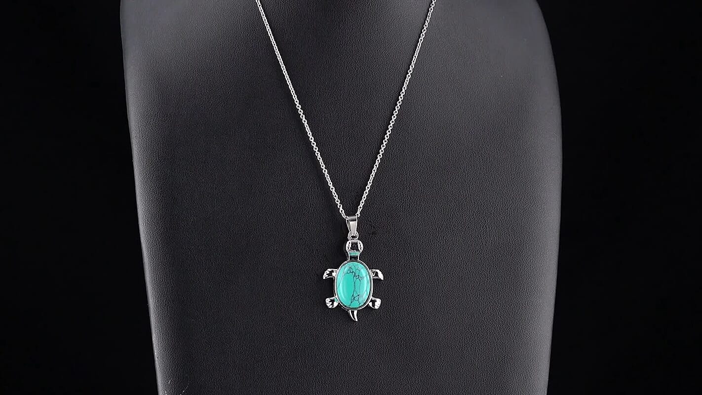 Turquoise Pendant in Silvertone with Stainless Steel Necklace (20 Inches) 15.00 ctw