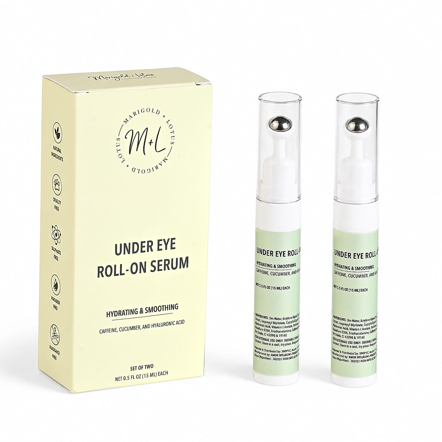 Marigold and Lotus Set of 2 Hydrating and Smoothing Hyaluronic Acid 0.50oz