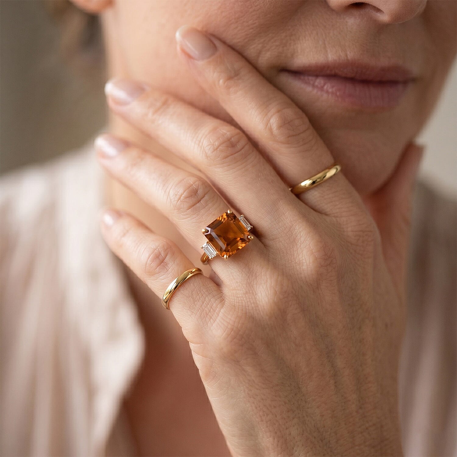 D'Joy Asscher Cut AAA Santa Ana Madeira Citrine, Moissanite Ring in 18K Vermeil YG Over Sterling Silver (Size 6.0) 9.50 ctw