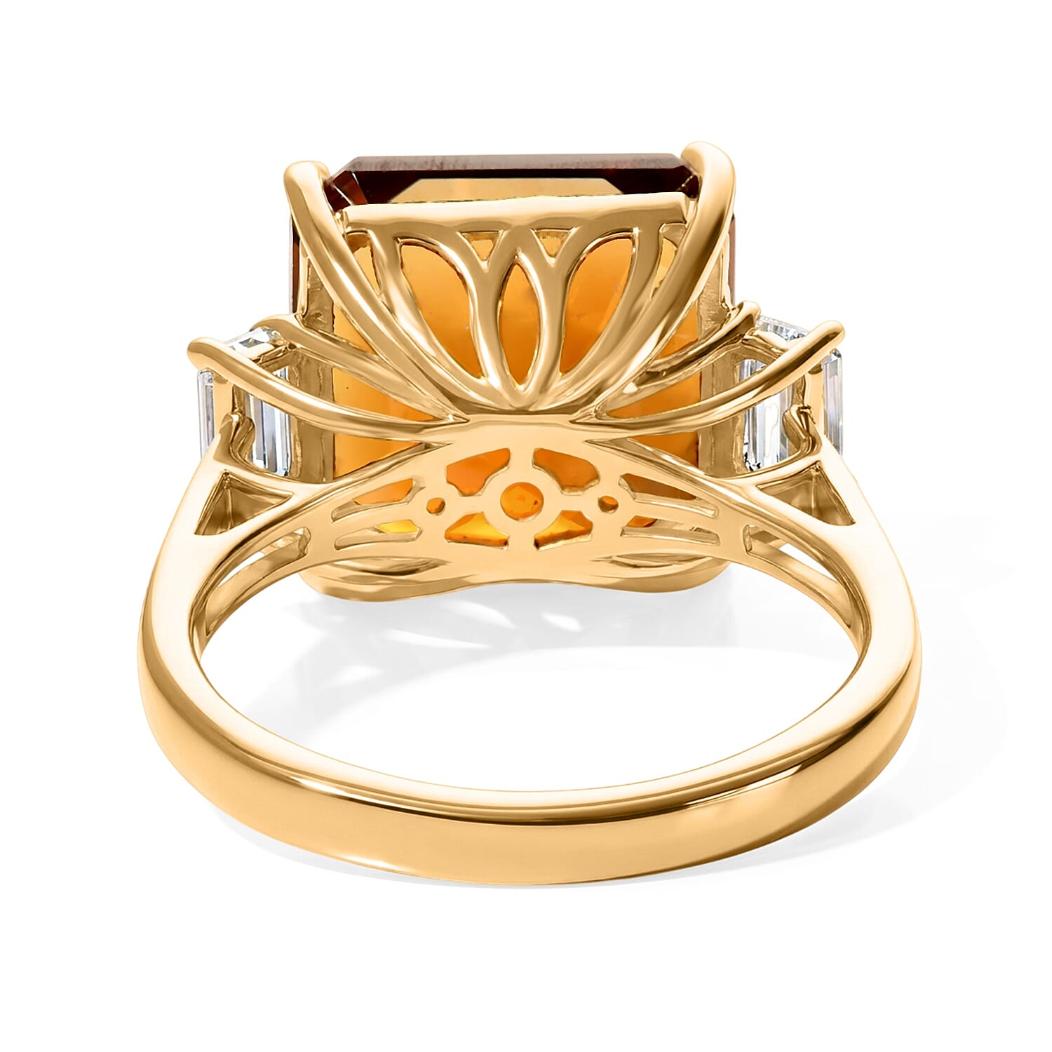 D'Joy Asscher Cut AAA Santa Ana Madeira Citrine, Moissanite Ring in 18K Vermeil YG Over Sterling Silver (Size 6.0) 9.50 ctw