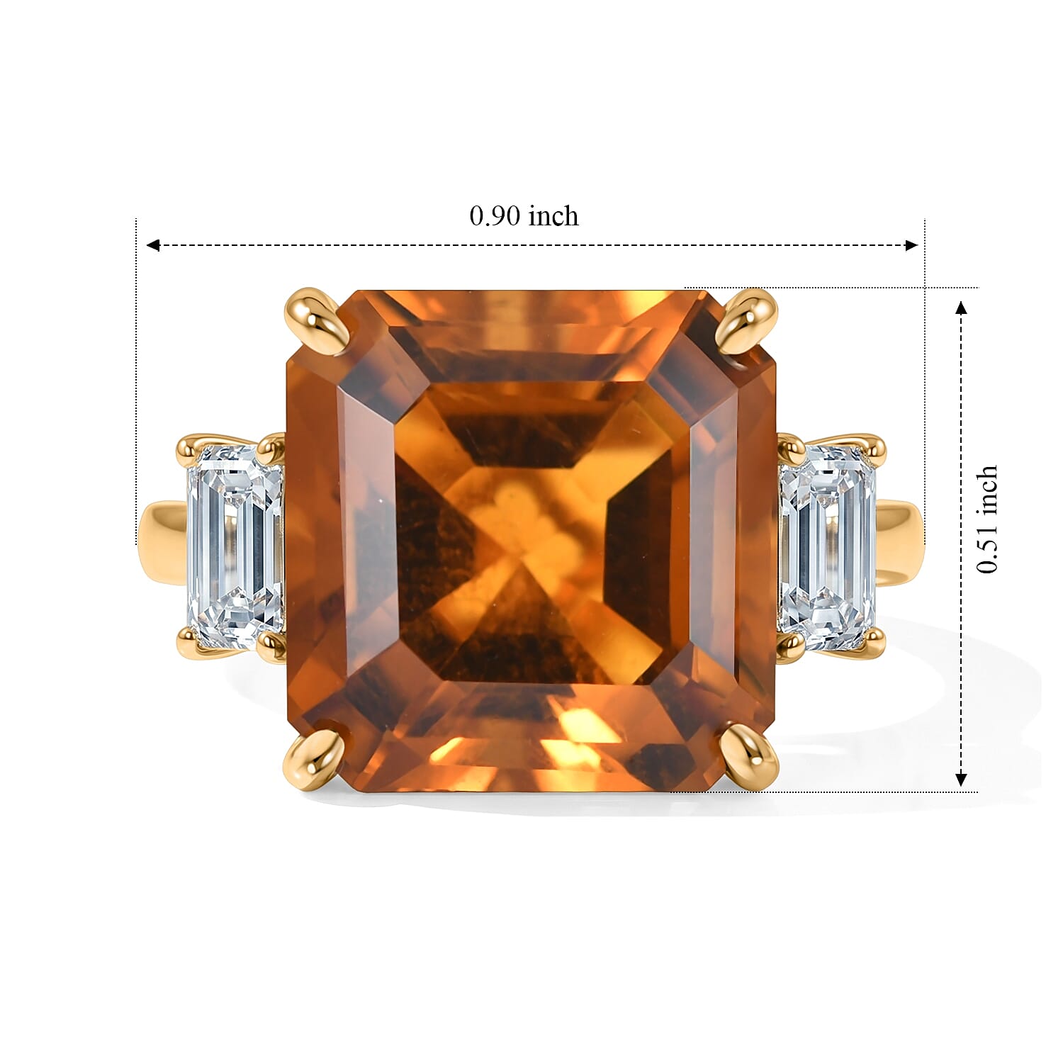 D'Joy Asscher Cut AAA Santa Ana Madeira Citrine, Moissanite Ring in 18K Vermeil YG Over Sterling Silver (Size 6.0) 9.50 ctw