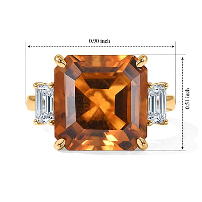 D'Joy Asscher Cut AAA Santa Ana Madeira Citrine, Moissanite Ring in 18K Vermeil YG Over Sterling Silver (Size 6.0) 9.50 ctw
